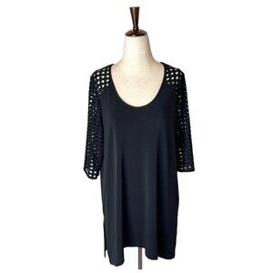 Clara Sunwoo Black Liquid Jersey Laser‎ Cutout Detail Hi  Lo Tunic Top Size S